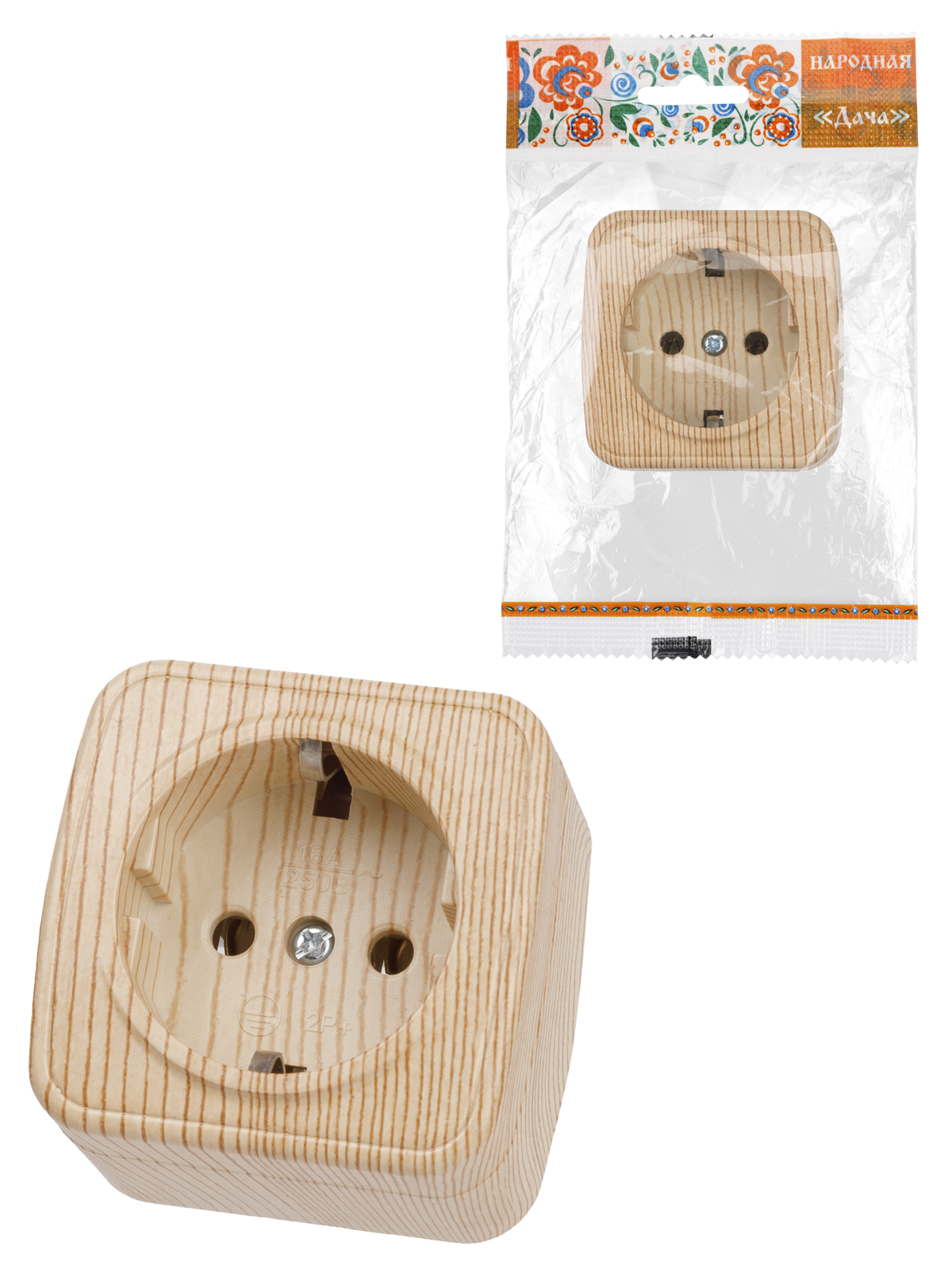 Розетка Дача ОП 1-мест. сосна сз А16 Народная SQ1824-0038