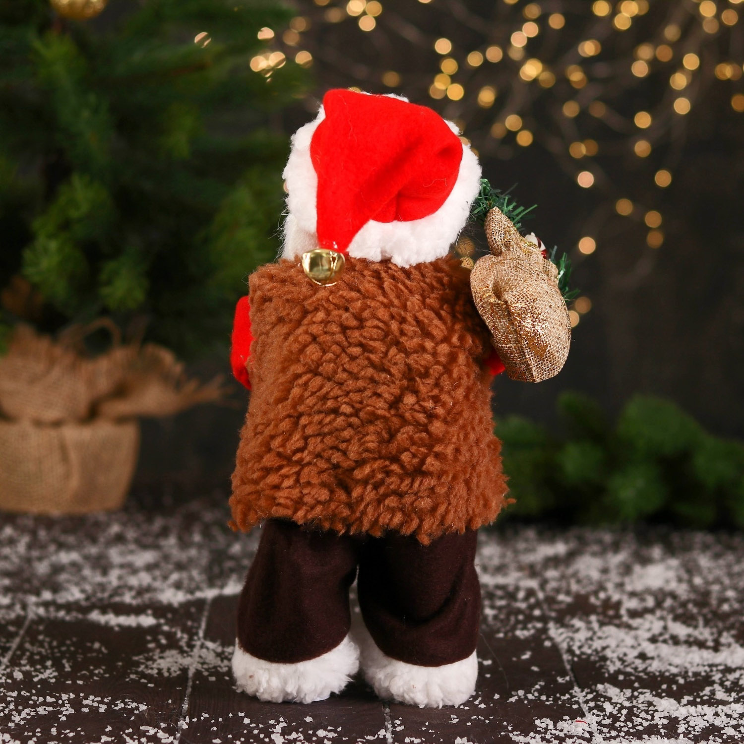 Дед Мороз "В красном тулупе, с колокольчиком/ фонарик" двигается, ботинки светятся, 13х28 см 6938388