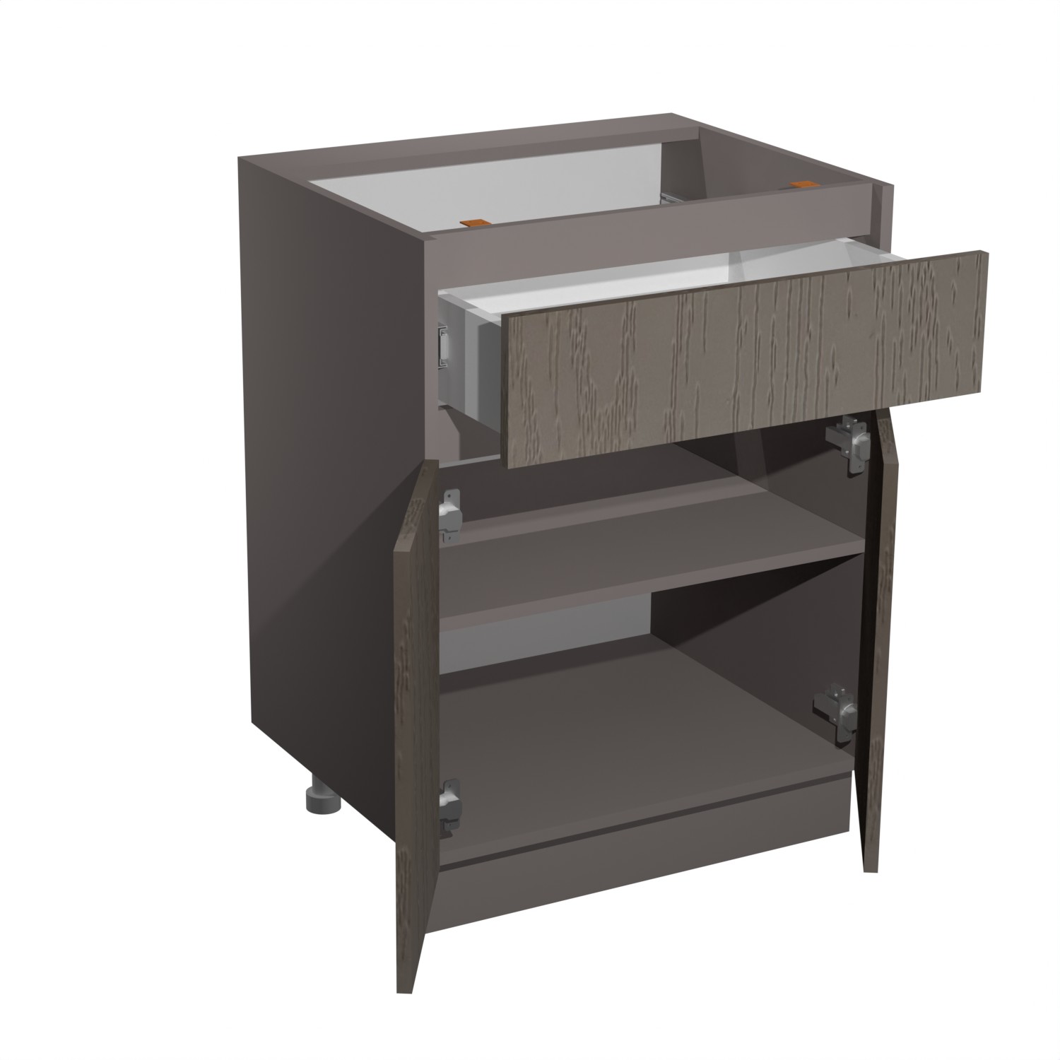 Шкаф напольный 600х850х600 мм BROZEX-WOOD Эрика, с двумя дверцами, с ящиком, грейдж / ясень грей софт