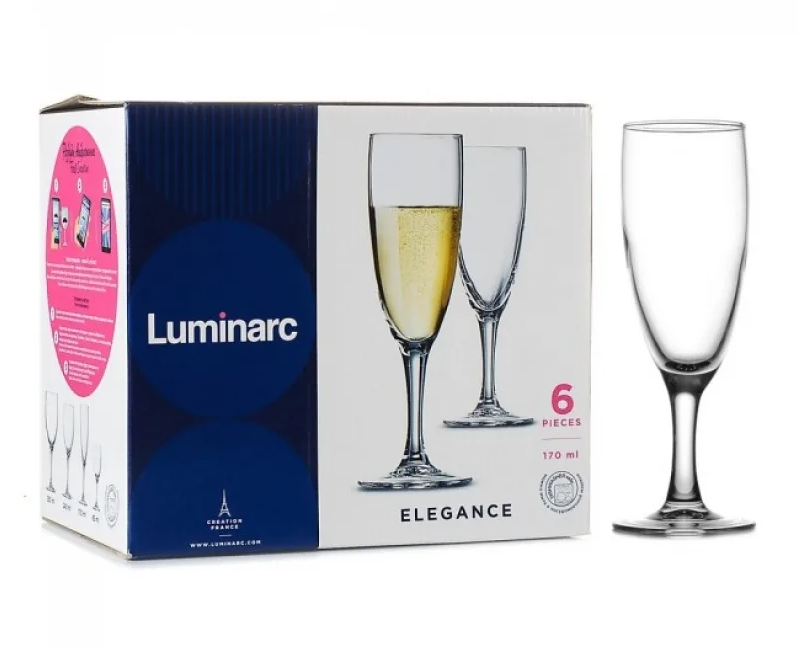 яяяНабор бокалов стекло Luminarc "Elegance" 6шт 170мл  д/шамп. P2505  *1/4
