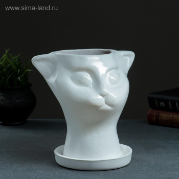 Фигурное кашпо "Голова кошки" 21х23см белое 5094176