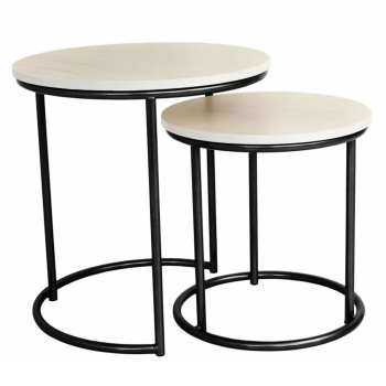 Журнальный стол МАТРЕШКА комплект столешниц 2 шт.ЛДСП Дуб краф+Подстолье труба КРУГЛАЯ ЧЕРНАЯ*1