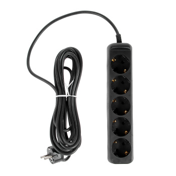 Удлинитель 5 розеток 5м с/з ПВС 3*0,75мм2 10А мощ. нагр 2200Вт ЧЕРНЫЙ ЭРА UX-5e-5m-B *1/5/10