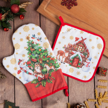 Набор прихваток Новогодние игрушки варежка-прихватка 20х28см, прихватка 19х19см Этель *1
