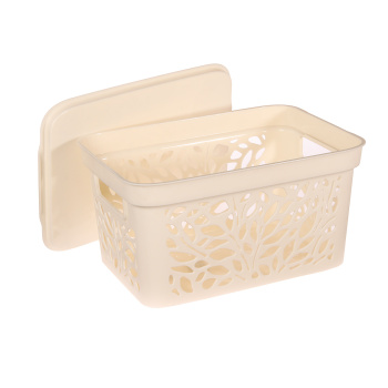 Корзина для хранения пластм. "Leaves" 333х225х174мм с Крышкой 10л Молочный 837("Полимербыт") *1/12