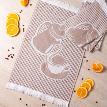 Полотенце вафельное жаккардовое 40*60см Кофейник коричневый Casa Conforte *4