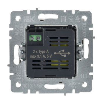 Механизм розетки "BRITE" 2-мест. USB A+A 5В/3.1А белый IEK BR-U21-D31-K01   *1/8/80