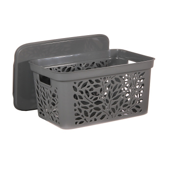 Корзина для хранения пластм. "Leaves" 405х275х207мм с Крышкой 18л Серый арт.83801("Полимербыт")*1/11