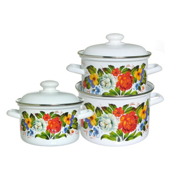 Набор кастрюль эмалированных: 2,0л+3,0л+4,5л рис. "Татьяна" С-007АП2/4 "Лысьвенские ЭМАЛИ" *1