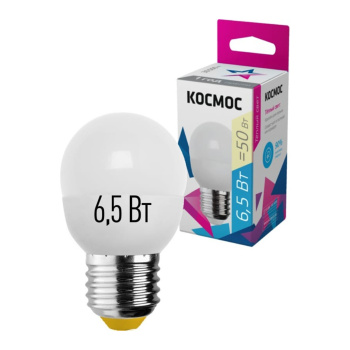яяяЛампа светодиодная 6,5W Е27 шар 3К теплый GL45 Космос BASIC LED6,5wGL45E2730  *1/10/80