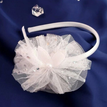 Ободок для волос "Малышка" 1 см ушки, пышный бант, белый 4447103