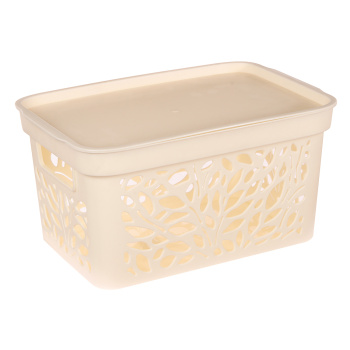 Корзина для хранения пластм. "Leaves" 333х225х174мм с Крышкой 10л Молочный 837("Полимербыт") *1/12