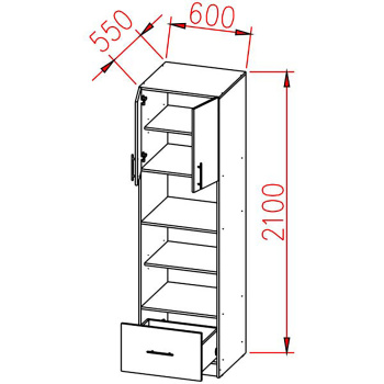 Пенал 600х2100х550 мм BROZEX-WOOD Viola, для духового шкафа и СВЧ, белый / дуб вотан