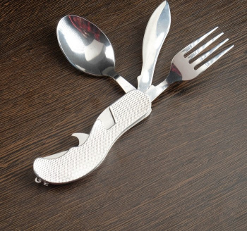 Нож туристический 4в1: нож, вилка, ложка, открывалка, рукоять рельефная (505085)