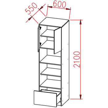 Пенал 600х2100х550 мм BROZEX-WOOD Эрика, для духового шкафа и СВЧ, ясень капучино софт / ясень грей софт
