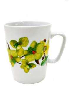 яяяКружка фарфор. 350мл "Конус" рис. "Орхидея зеленая"  040362 (Дулево) *24