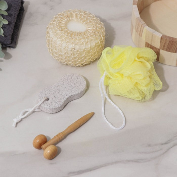 Набор банный 4 предм. (2 мочалки, массажёр, пемза), цвет МИКС 2516002