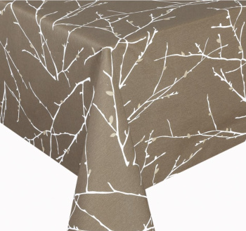 Клеёнка-ткань х/б с тефлоновой пропиткой "De Rosa" "Белые веточки" на беж. ш.1,37м TF-Y002 *20
