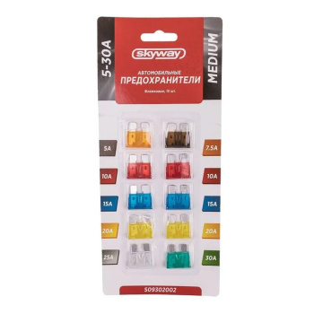 Предохранитель флажковый Skyway, "средний", 5-30 А, блистер, набор 10 шт 4182513
