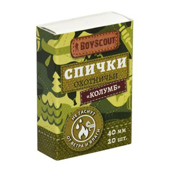Спички «Колумб» BOYSCOUT, 40 мм, 20 шт., охотничьи