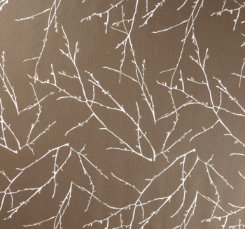Клеёнка-ткань х/б с тефлоновой пропиткой "De Rosa" "Белые веточки" на беж. ш.1,37м TF-Y002 *20