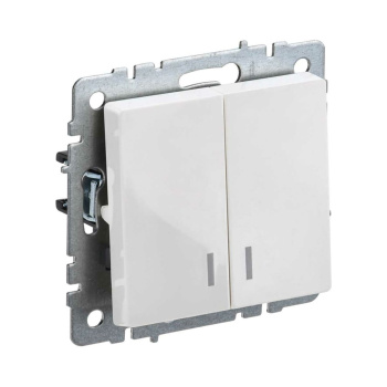 Механизм выключателя "BRITE" 2-кл. белый с подсветкой IEK BR-V20-1-10-K01 *10/100