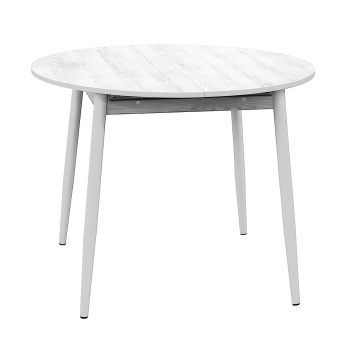 Стол раздв.КРУГЛЫЙ ОРИОН d950(+300)мм h750мм ЛДСП Сосна белая+ опора металл Белая *1