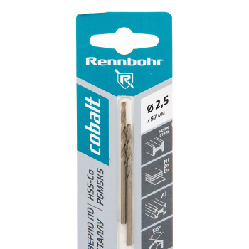 Сверло по металлу 2,50*57/30мм HSS-Co P6M5К5 (2шт) блистер арт.668025 COBALT RENNBOHR *10/40/640