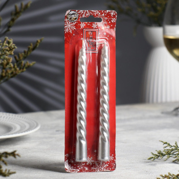 Набор свечей витых, 1,5х 15 см, 2 штуки, серебряный металлик 3609889