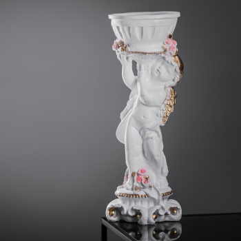 Фигурное кашпо "Ангел с розами" бело-золотой, 24×27×70см   4284388