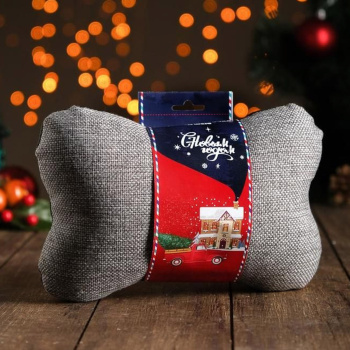 Подушка автомобильная подарочная "Новый год", на подголовник, лен, серый, 18х26 см 5458982