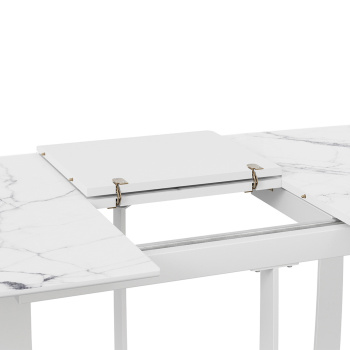 Стол обеденный прямоугольный раздв.Орфей 1400(+400)*850*770мм Белый муар/стекло глян.белый мрамор*1
