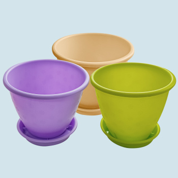 Кашпо пластм. "Цветочек" 1,2л d верха 150мм h120мм с поддоном цвет-микс КЦ 1,2Ц (Екатеринбург)*1/100