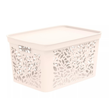 Корзина для хранения пластм. "Leaves" 463х326х256мм с Крышкой 30л Молочны арт.839("Полимербыт")*1/10