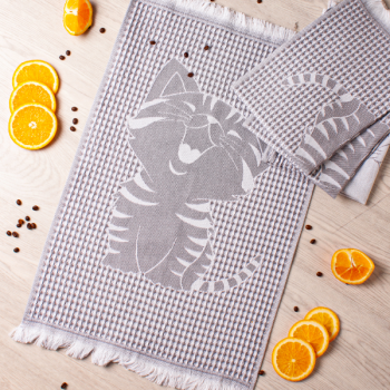 Полотенце вафельное жаккардовое 40*60см Котик серый Casa Conforte *4