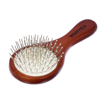 яяяРасческа деревянная, массажная, 15х6х3,5 см, "круг", с металлическими зубчиками "VORTEX" / 30