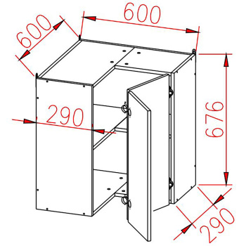 Шкаф навесной угловой 600х600 мм BROZEX-WOOD Viola, с двумя дверцами, белый