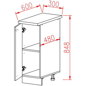 Шкаф напольный 300х850х480 мм BROZEX-WOOD Viola, с дверцей, белый / дуб вотан