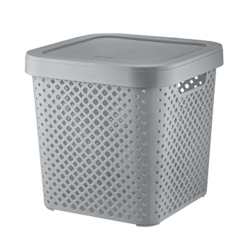 Корзина для хранения пластм. "Stockholm" 310х310х300мм с Крышкой Серый шторм PT500801025 *1/8