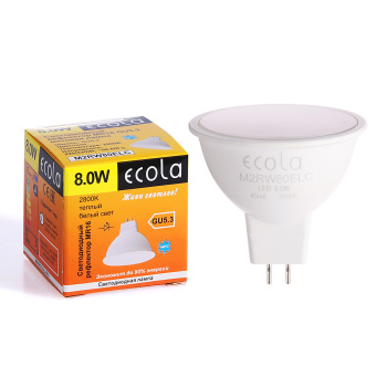Лампа светодиодная Ecola, 8 Вт, GU5.3, MR16, 640 Лм, 2700 К, теплый белый