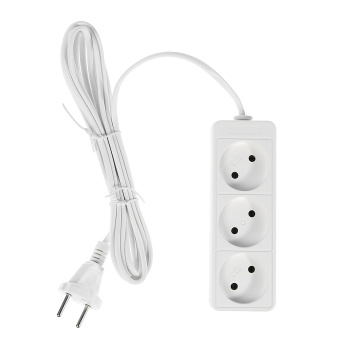 Удлинитель Союз 481S-0303, 3 розетки, 3 м, б/з, 6А, 1300 Вт, 2х0.75 мм², ШВВП, белый