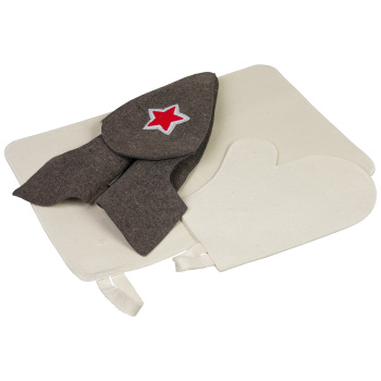 Набор из 3-х предметов (шапка Будёновка, рукавица, коврик) "Банные штучки", войлок 100% / 5